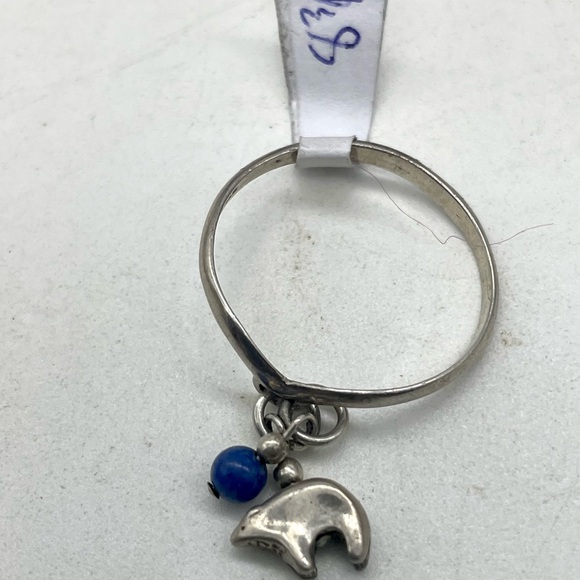 Vtg Dainty 925 Sterling Silver Charm Ring sz 8.75 Native American Lapis Bear - Picture 6 of 6